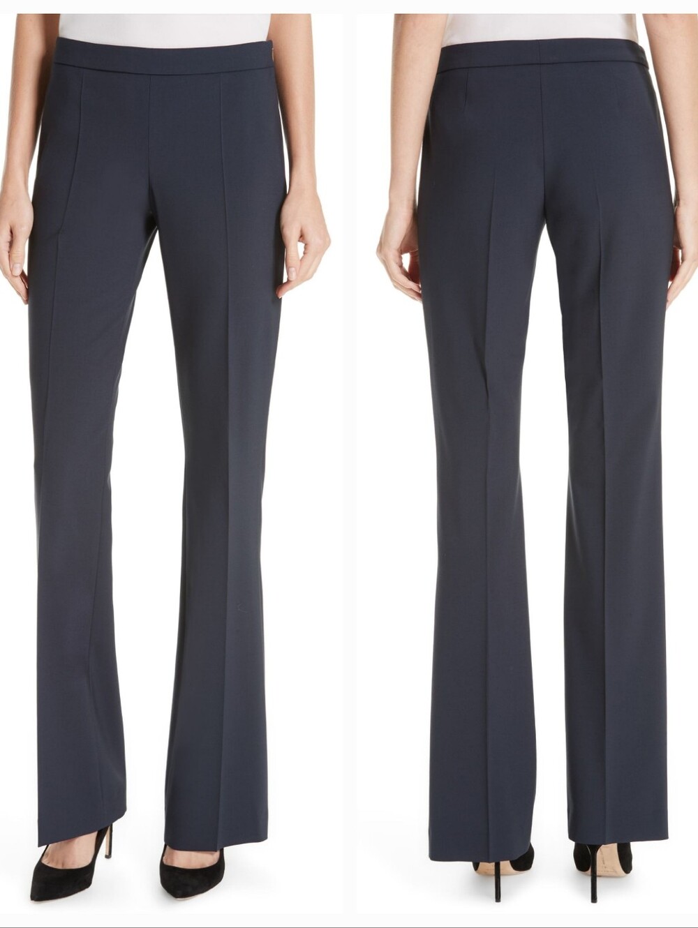 Boss Hugo Boss Tulea Navy Stretch Wool Side Zip Bootcut Trousers size 14